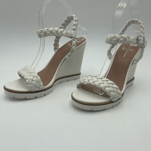 Linea Paolo Esie Eggshell Leather Wedge Sandals Nappa Braided-SZ 9.5M-MSRP $140